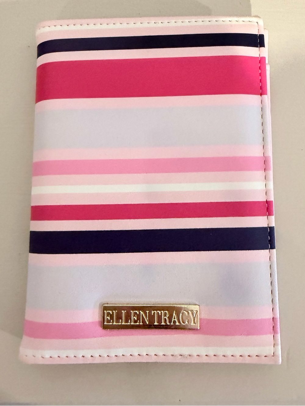 Ellen Tracy Pink Navy White Striped Card Holder